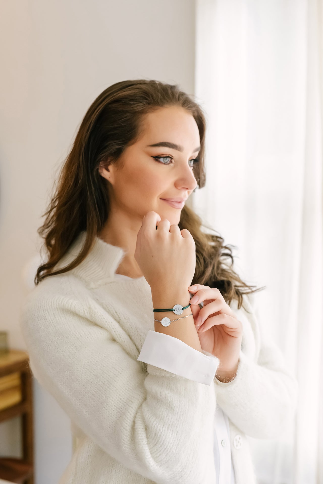 Single Birth Flower Round Bracelet - Silver