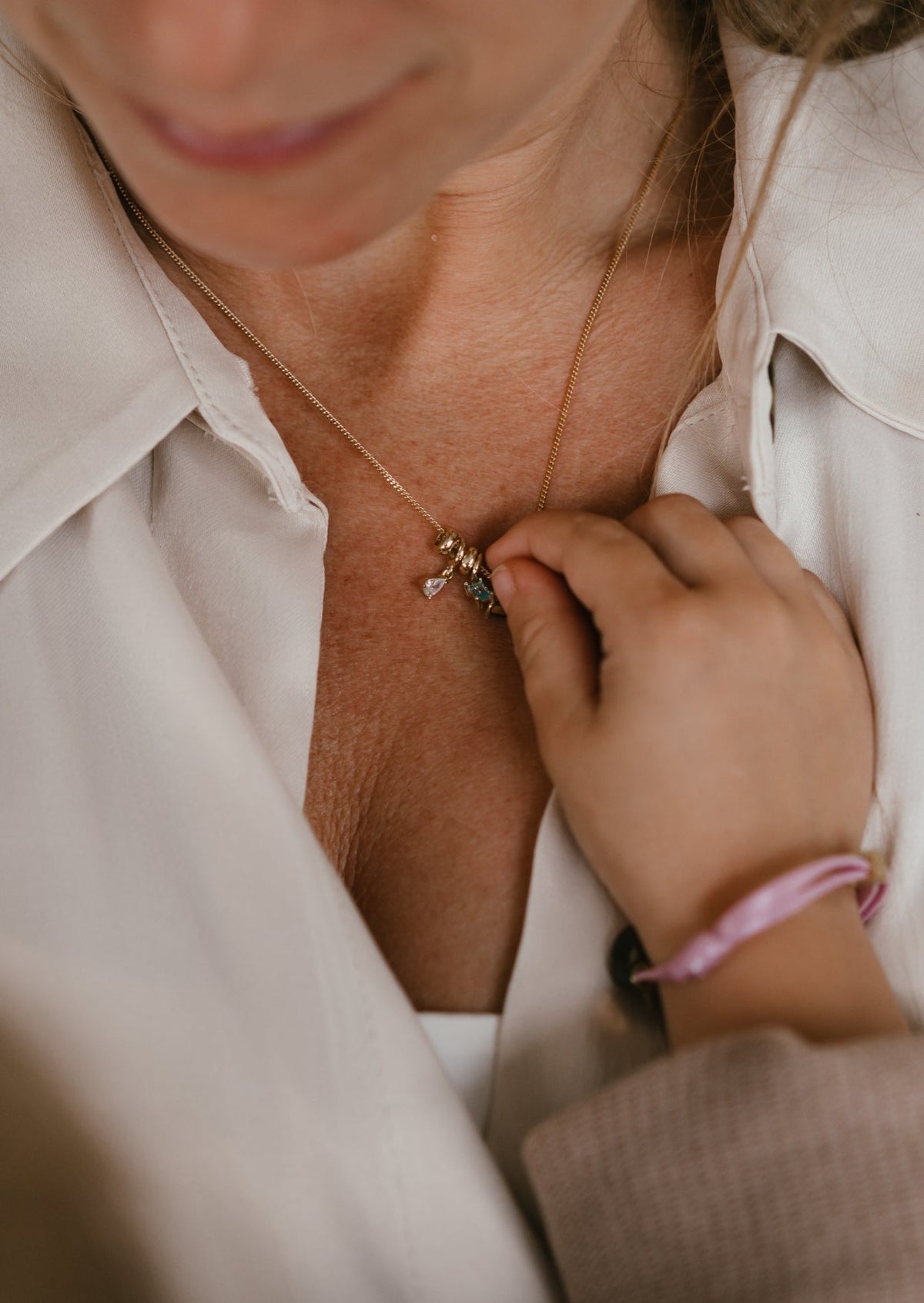 Sliding Birthstone Charm Necklace - Gold plated