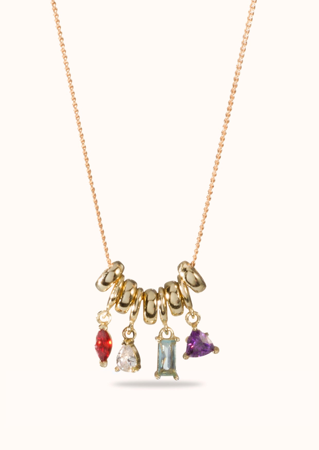 Sliding Birthstone Charm Necklace - Gold plated