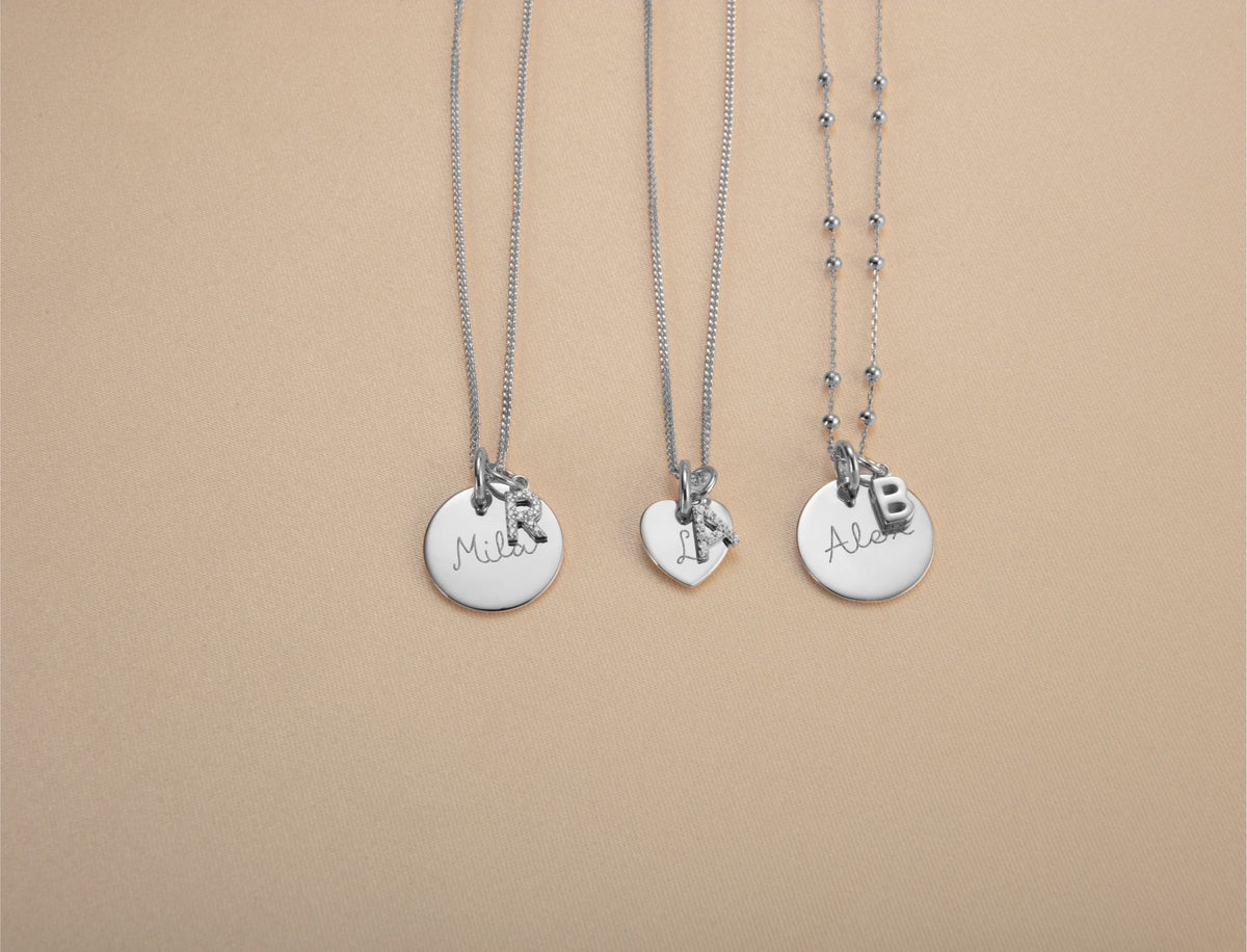 Initial Sparkle Charm Coin Necklace - Silver