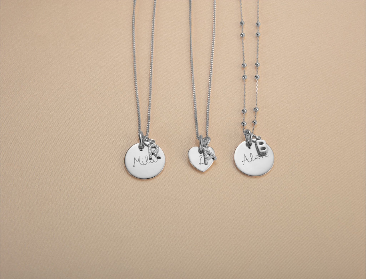 Initial Charm Coin Necklace - Silver