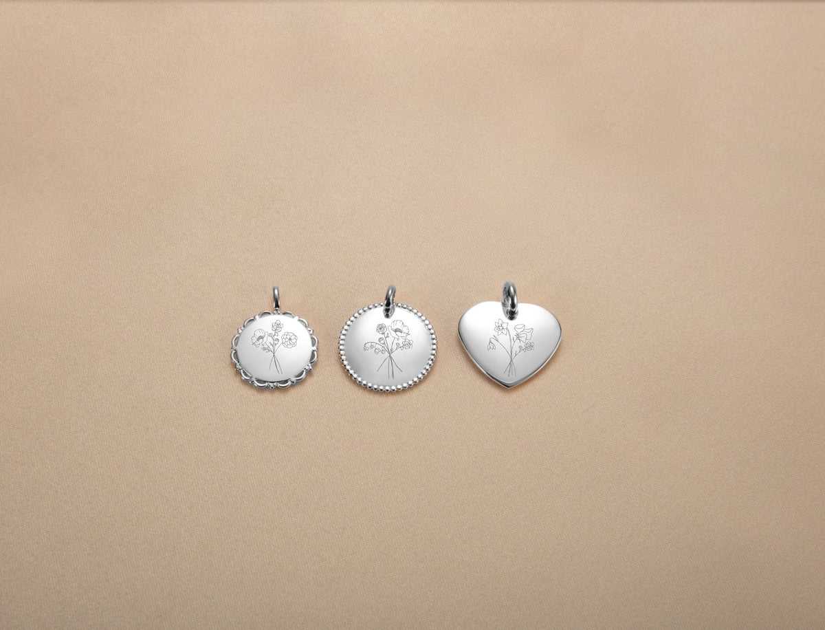Heart Charm Birth Flower Bouquet Ketting - Sterling Zilver 925 - Birth flower