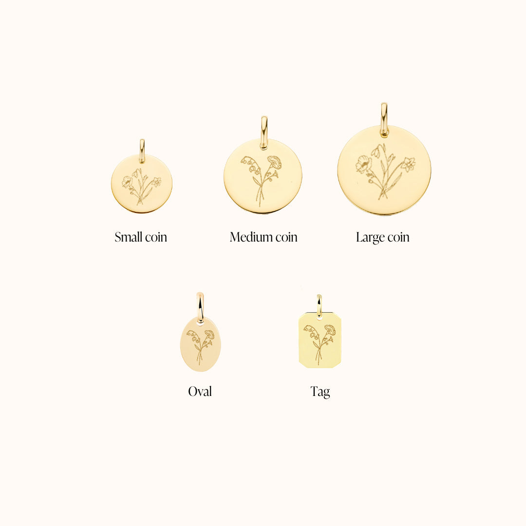 14k Personalized Single Birth Flower Bouquet Charms - 14k gold