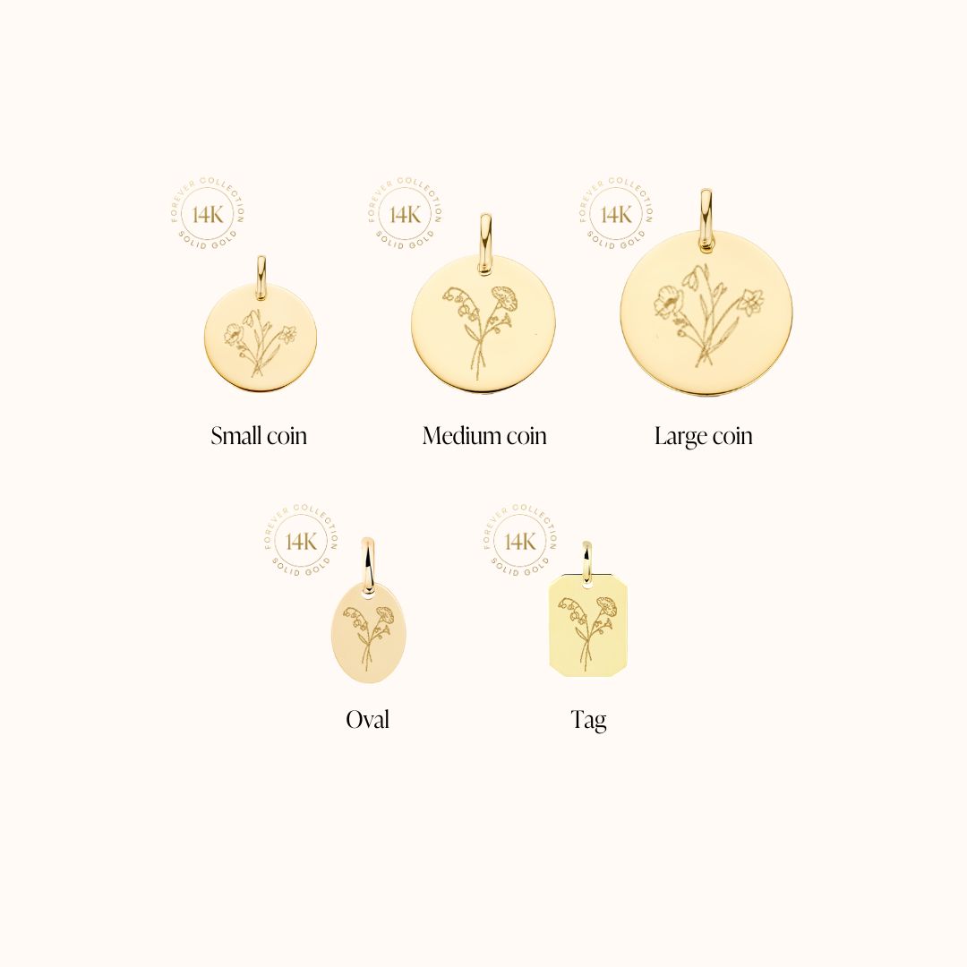 14k Personalized Single Birth Flower Bouquet Charms - 14k gold