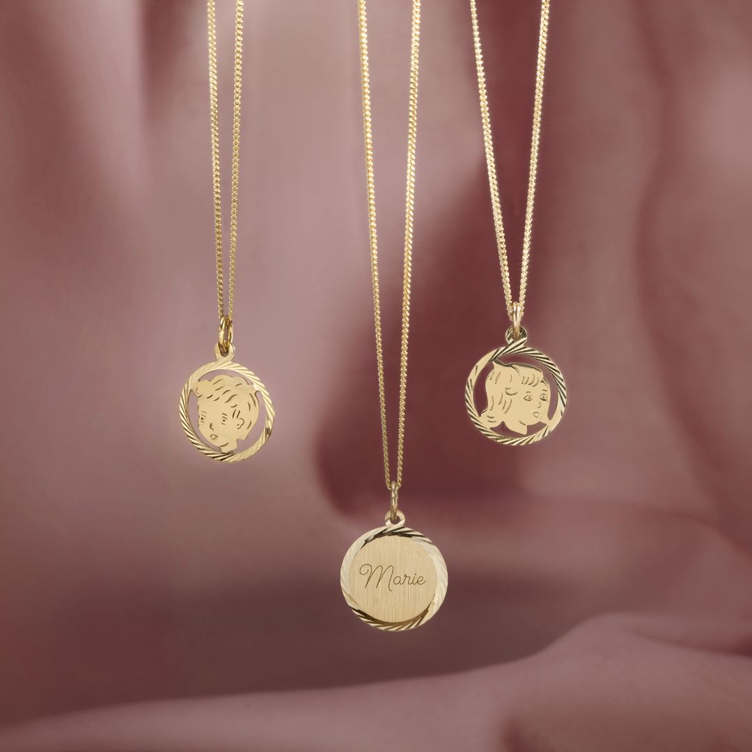 14k Classic Coin Necklace with Child's Head - 14k gold