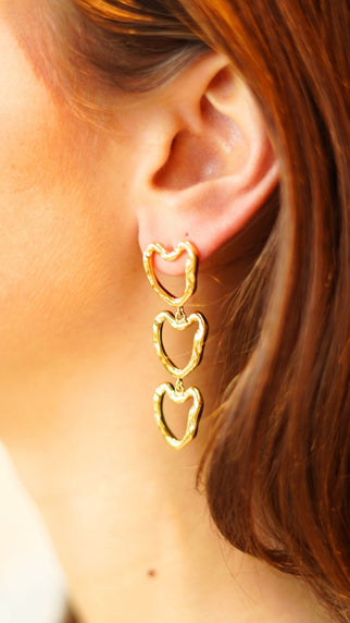 Triple Heart Oorbellen - RVS Goud