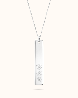 Collier Verticale Bar Fleur de Naissance - Argent