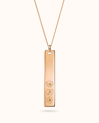Collier Verticale Bar Fleur de Naissance - Plaque or 18 carats