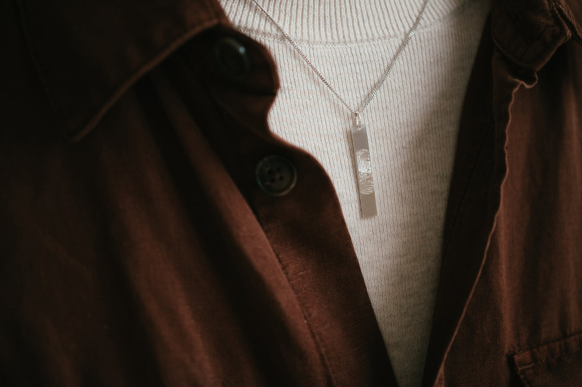 Collier homme avec prénom ou empreinte digitale - Argent