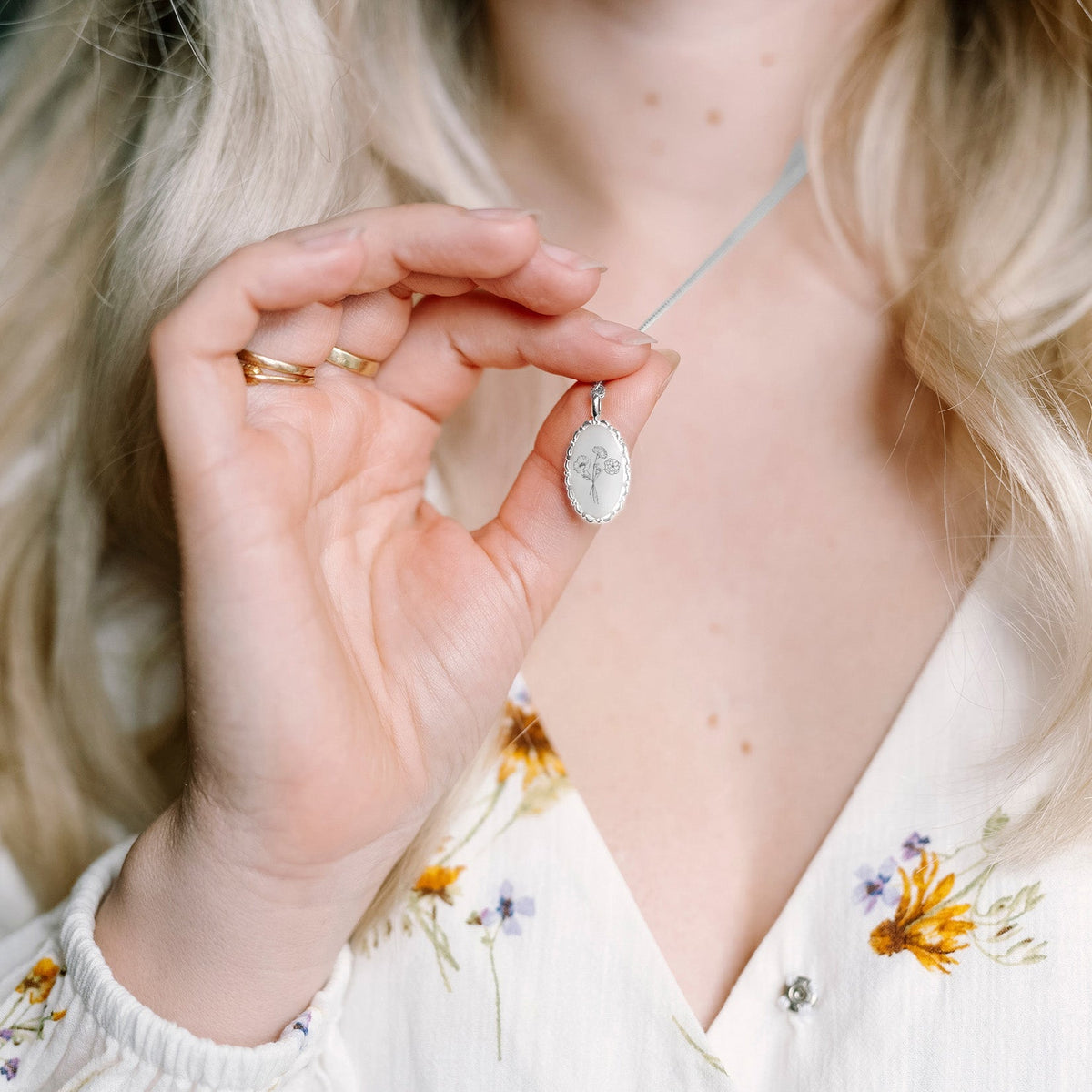 Birth Flower Bouquet Vintage Oval Ketting - Sterling Zilver 925 - Birth flower