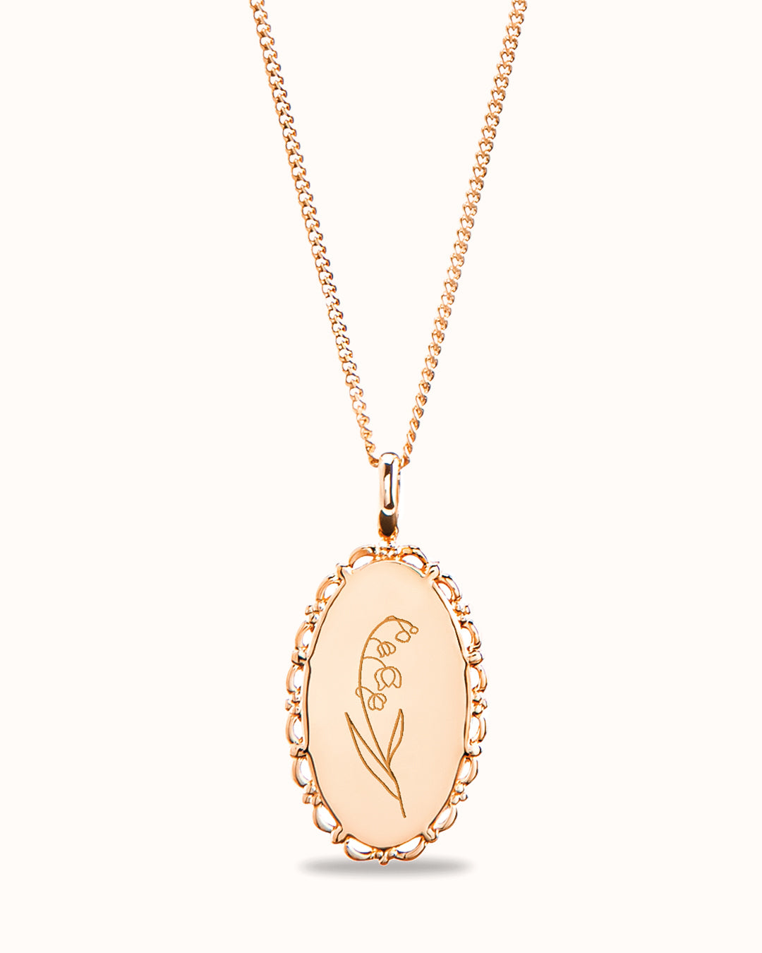 Birth Flower Bouquet Vintage Oval Ketting - 18k Rosé Verguld