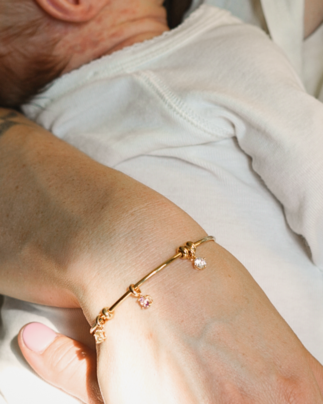 Birthstone Charm Bangle - 18k Verguld