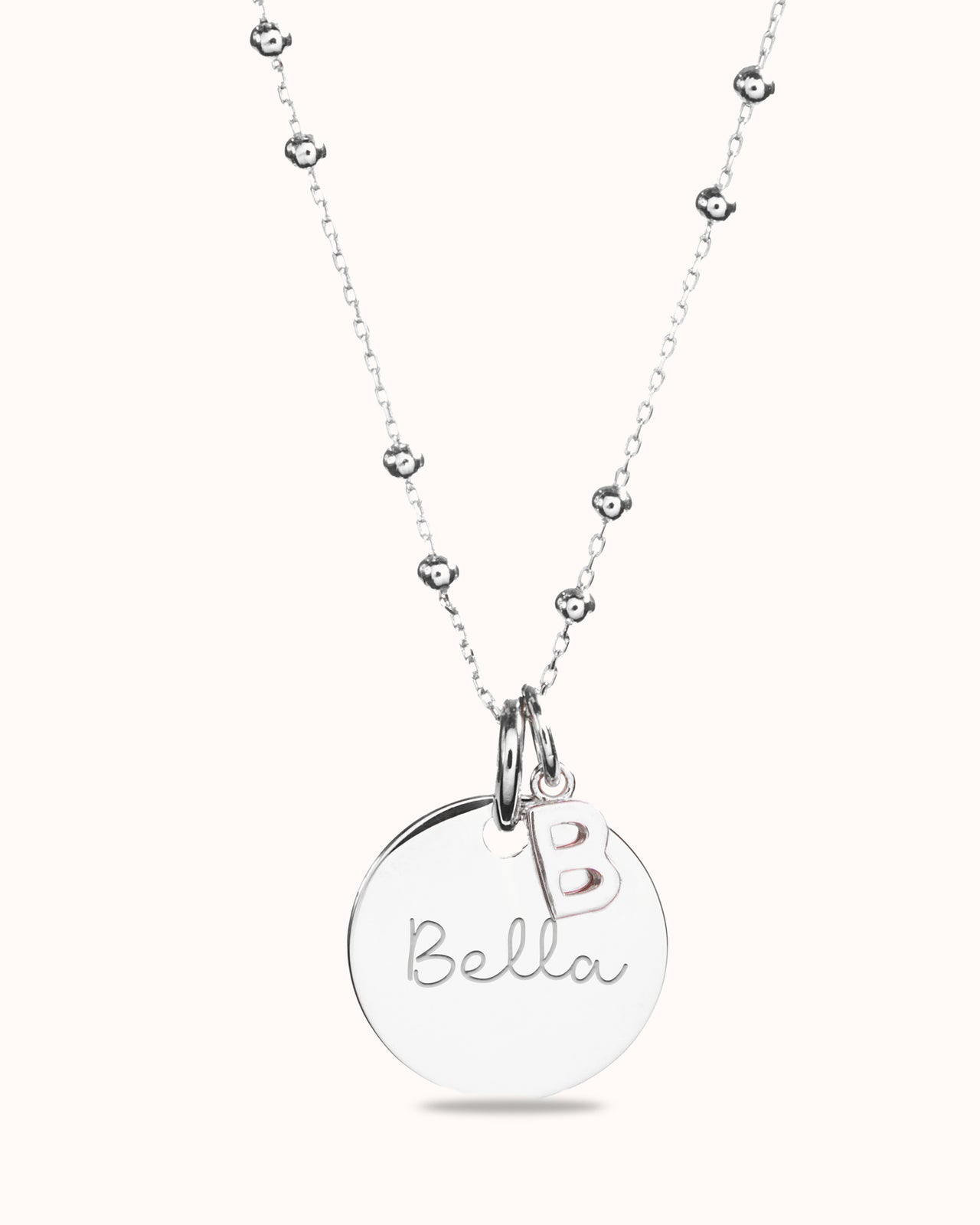 Initial Charm Coin Necklace - Silver