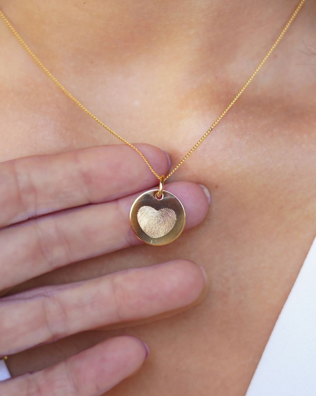 Collier Pendentif Rond Empreinte Digitale - Plaque or 18 carats