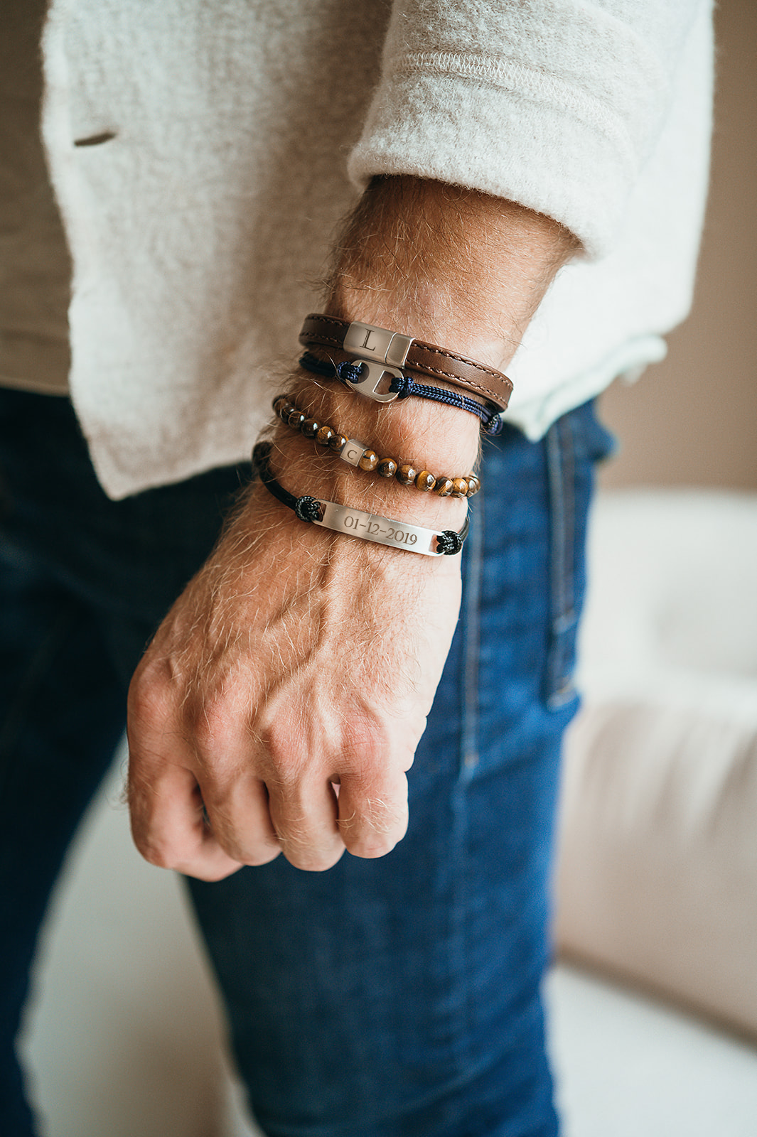 Men Bar Bracelet with Name - Stainless steel black