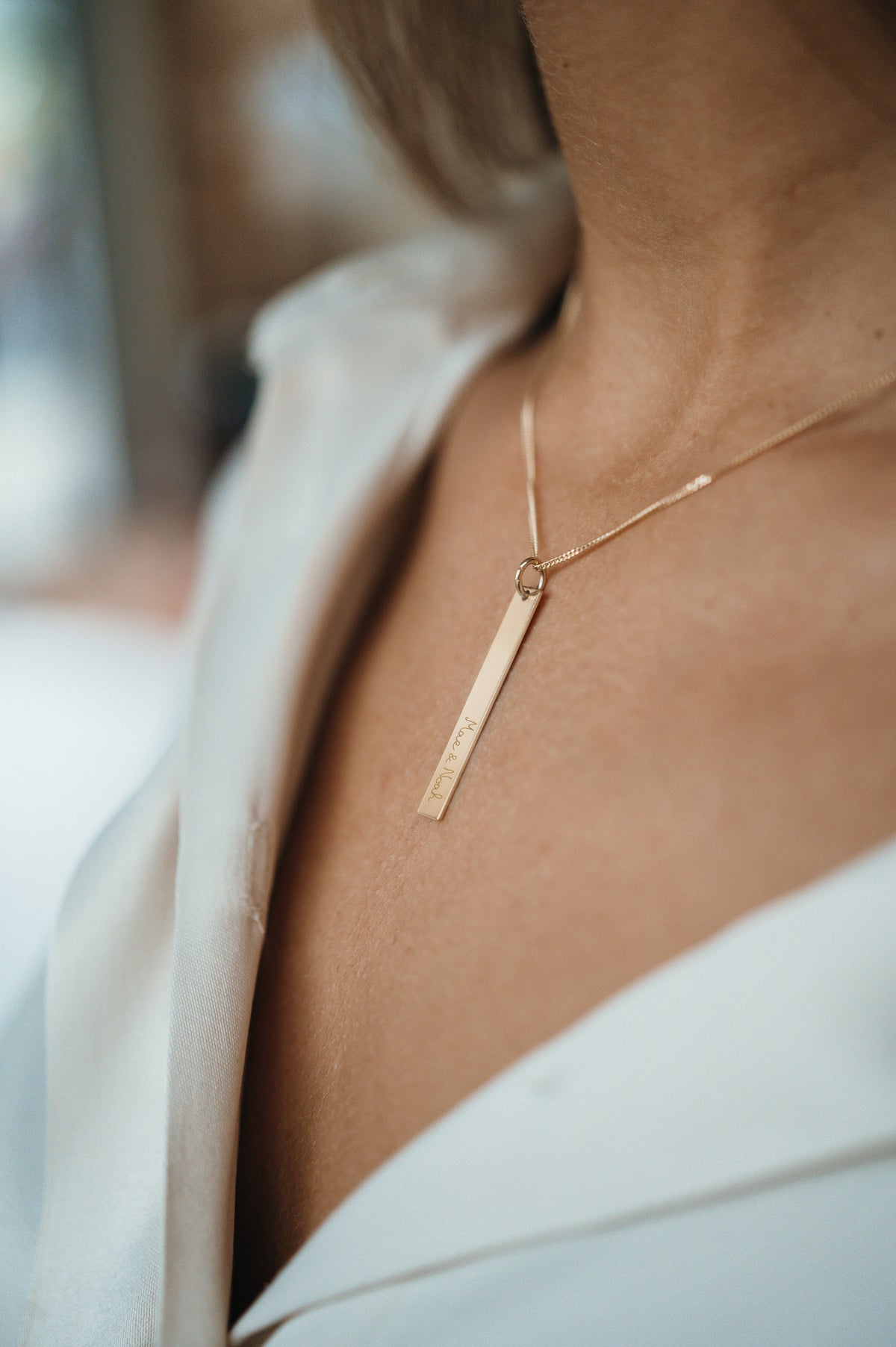 Vertical Bar Necklace with name  - Gold plated