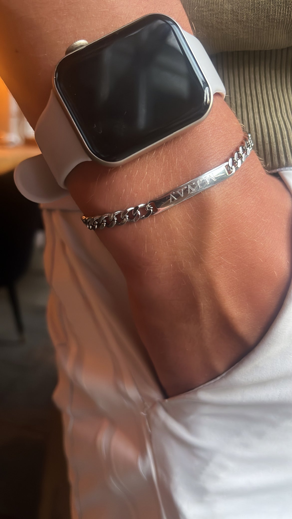 Men Bar Chain Bracelet - Stainless Steel Silver
