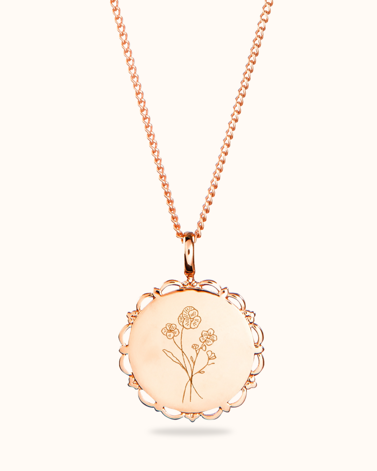 Birth Flower Bouquet Vintage Coin Necklace - Rose plated