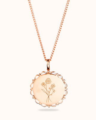 Birth Flower Bouquet Vintage Coin Necklace - Rose plated