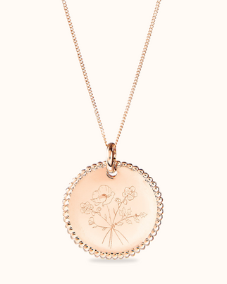 Collier Perlé Pendentif Rond Bouquet Fleur de Naissance - Or rose