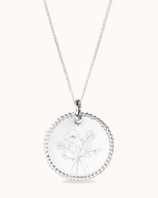 Collier Perlé Pendentif Rond Bouquet Fleur de Naissance - Argent