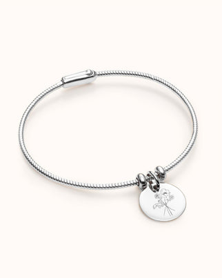 Geburtsblume Charm Armreif - Silber