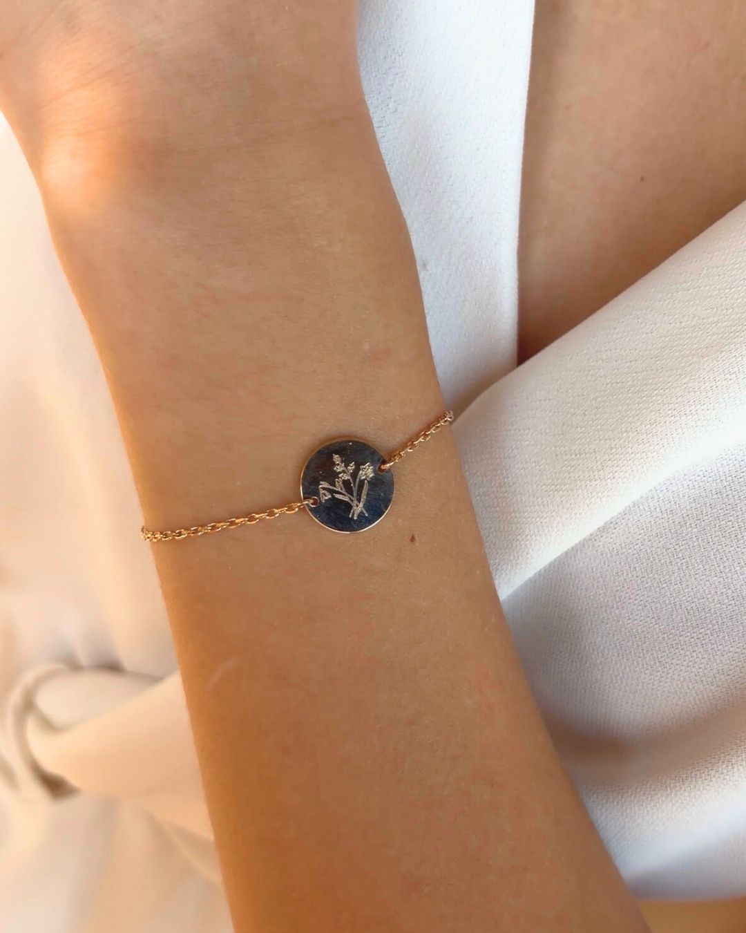 Birth Flower Bouquet Coin Armband - Verguld - Armband