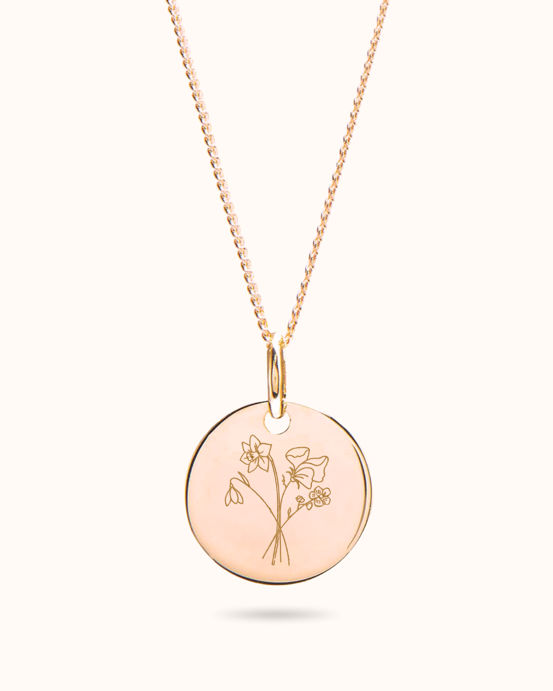 Birth Flower Bouquet Coin Ketting - 18k Rosé Verguld