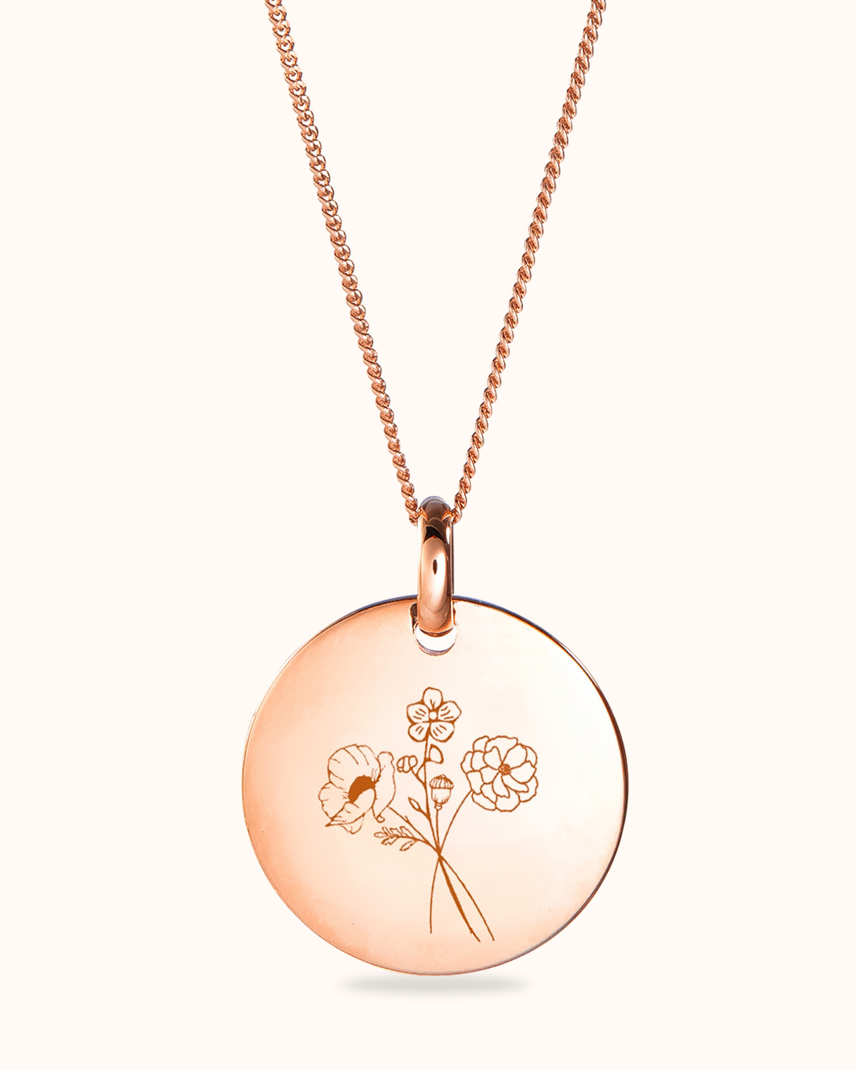 Birth Flower Bouquet Coin Ketting - 18k Rosé Verguld