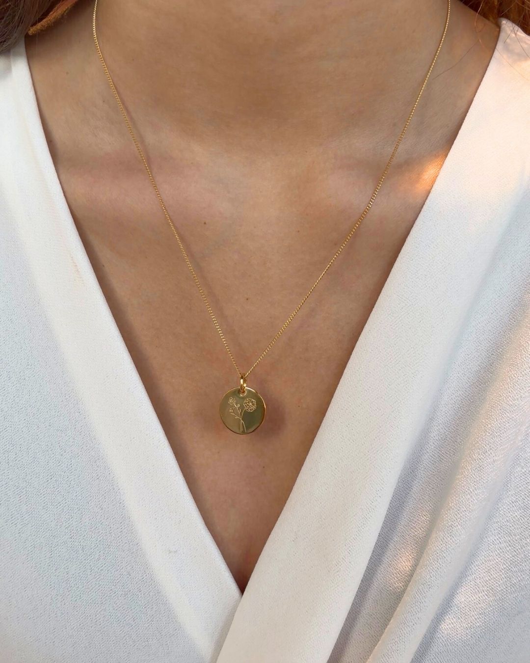 Birth Flower Bouquet Coin Ketting - Verguld - Birth flower