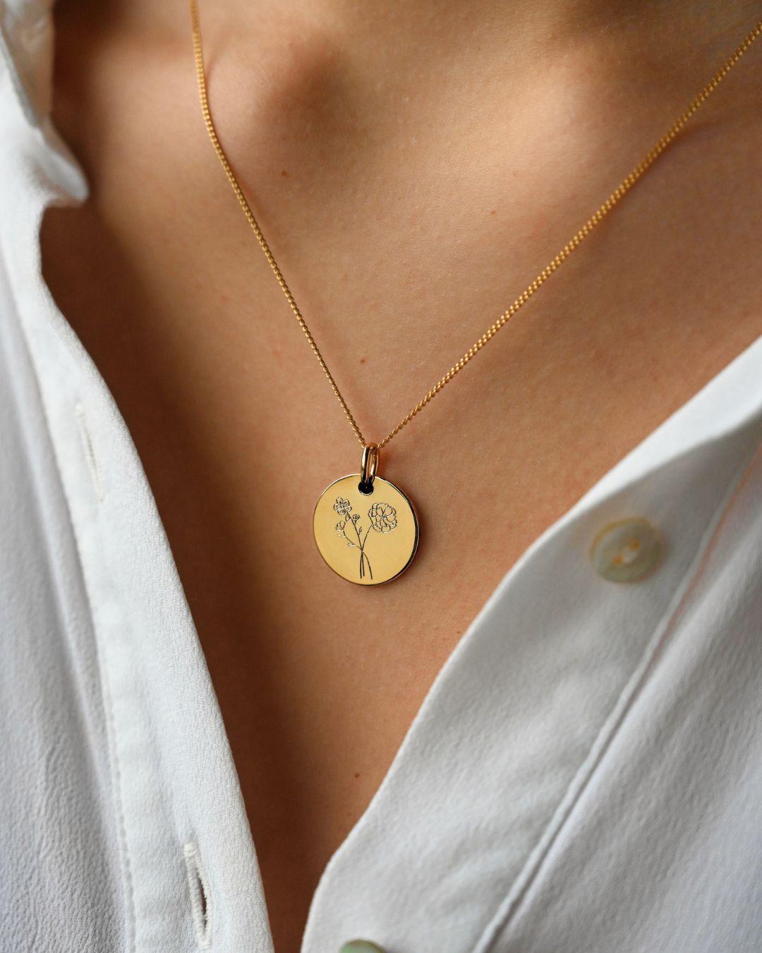 Geburtsblume Coin Kette - Vergoldet