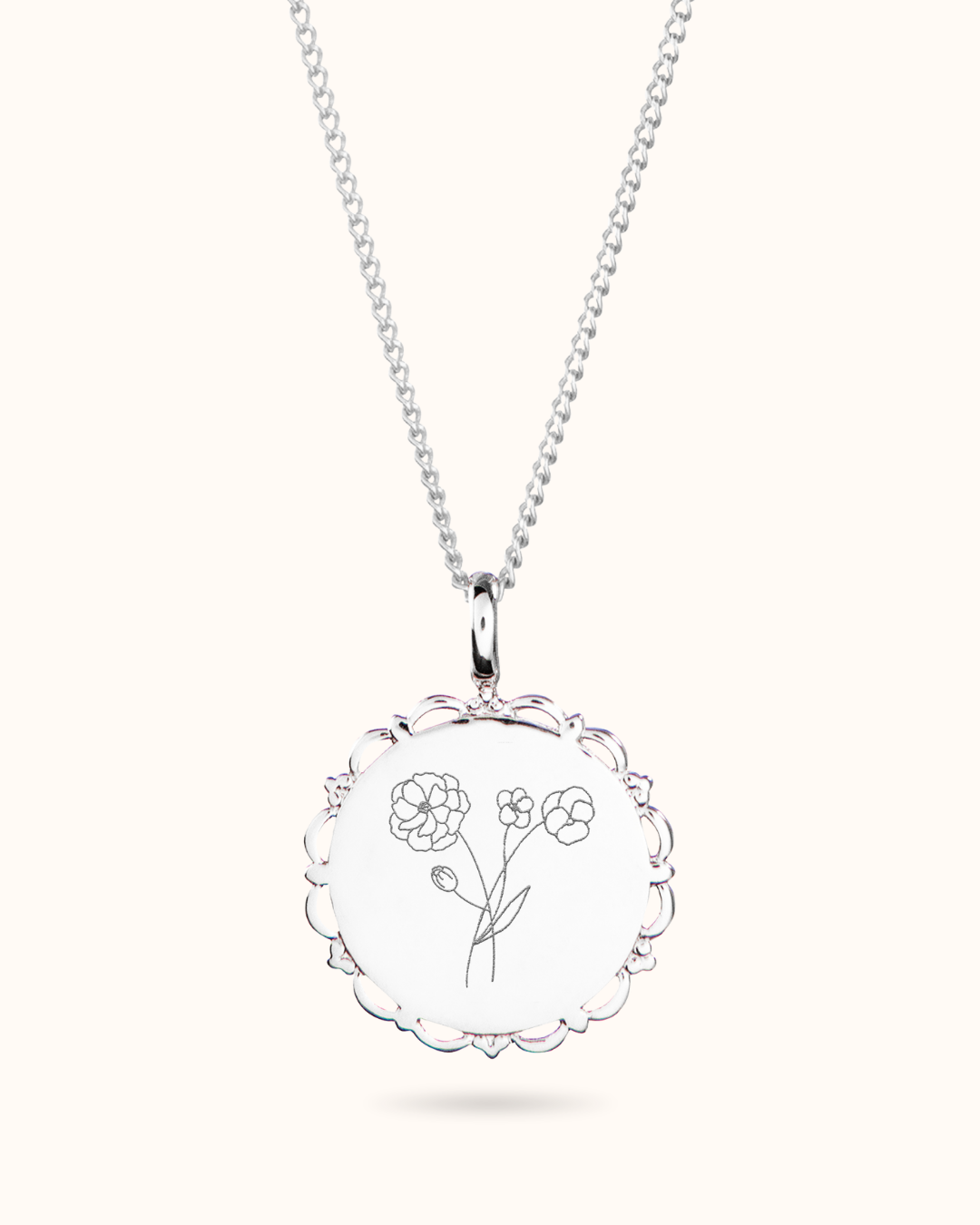 Geburtsblume Strauß Vintage Coin Kette - Silber