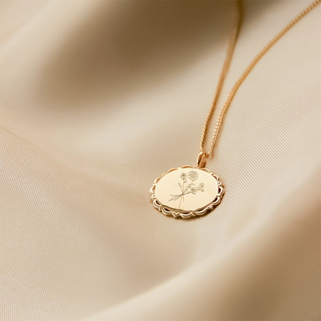 Geburtsblume Strauß Vintage Coin Kette - Silber