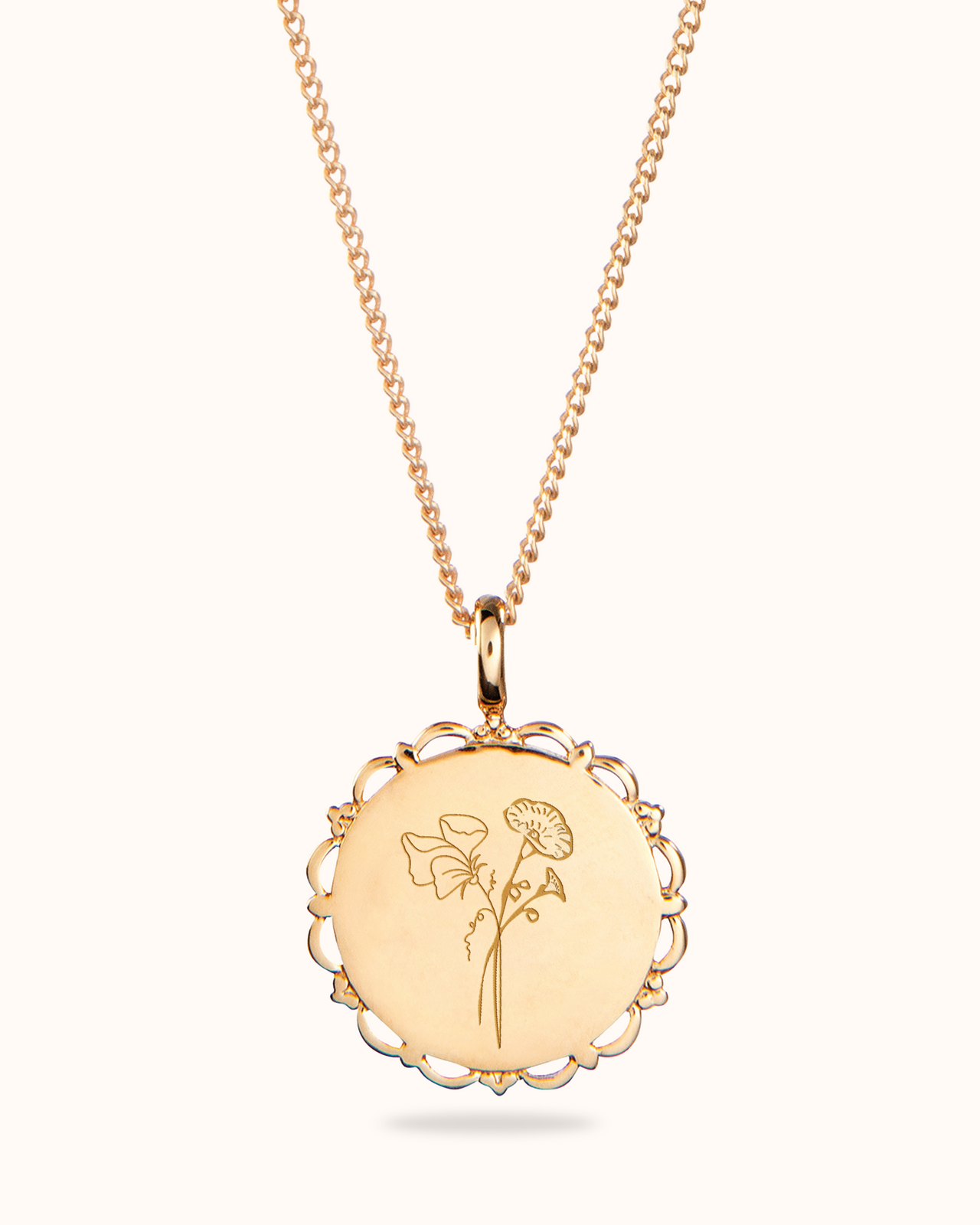 Birth Flower Bouquet Vintage Coin Necklace - Gold plated