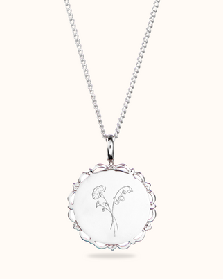 Birth Flower Bouquet Vintage Coin Necklace - Silver
