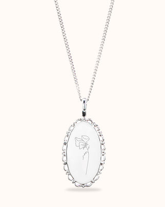 Birth Flower Bouquet Vintage Oval Necklace - Silver