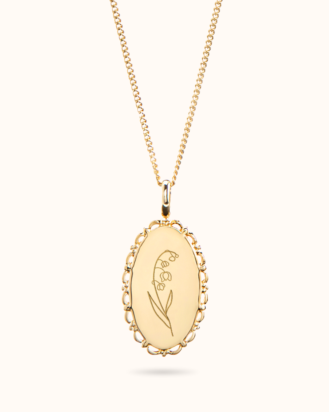 Geburtsblume Strauß Vintage Oval Kette - Vergoldet