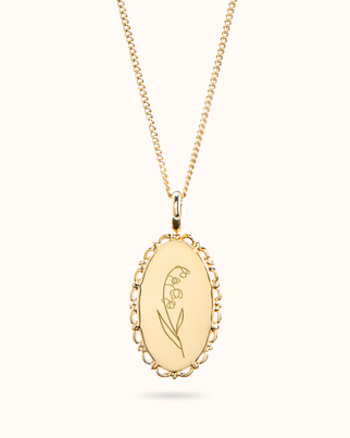 Collier Ovale Ancien Bouquet de Fleur de Naissance - Plaque or 18 carats