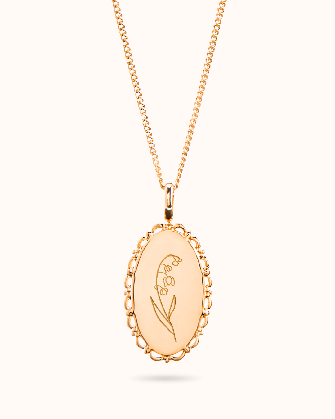 Birth Flower Bouquet Vintage Oval Ketting - 18k Rosé Verguld