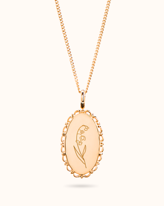 Geburtsblumestrauß Vintage Oval Kette - Rose Vergoldet