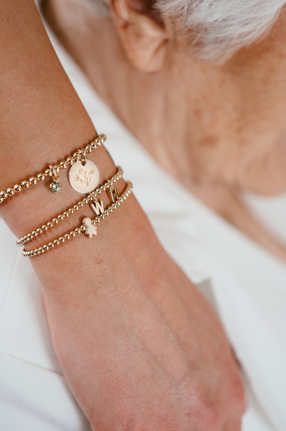 Initial Charm Beaded Bracelet - Gold plated