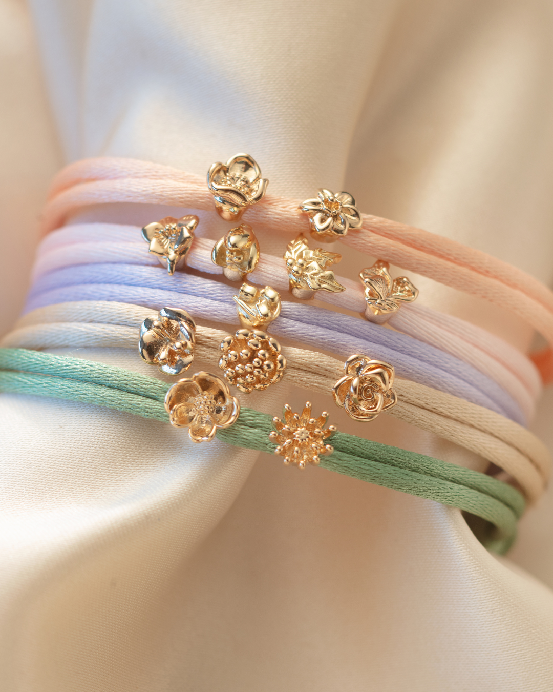 Birth Flower Beads Armband - 18k Verguld
