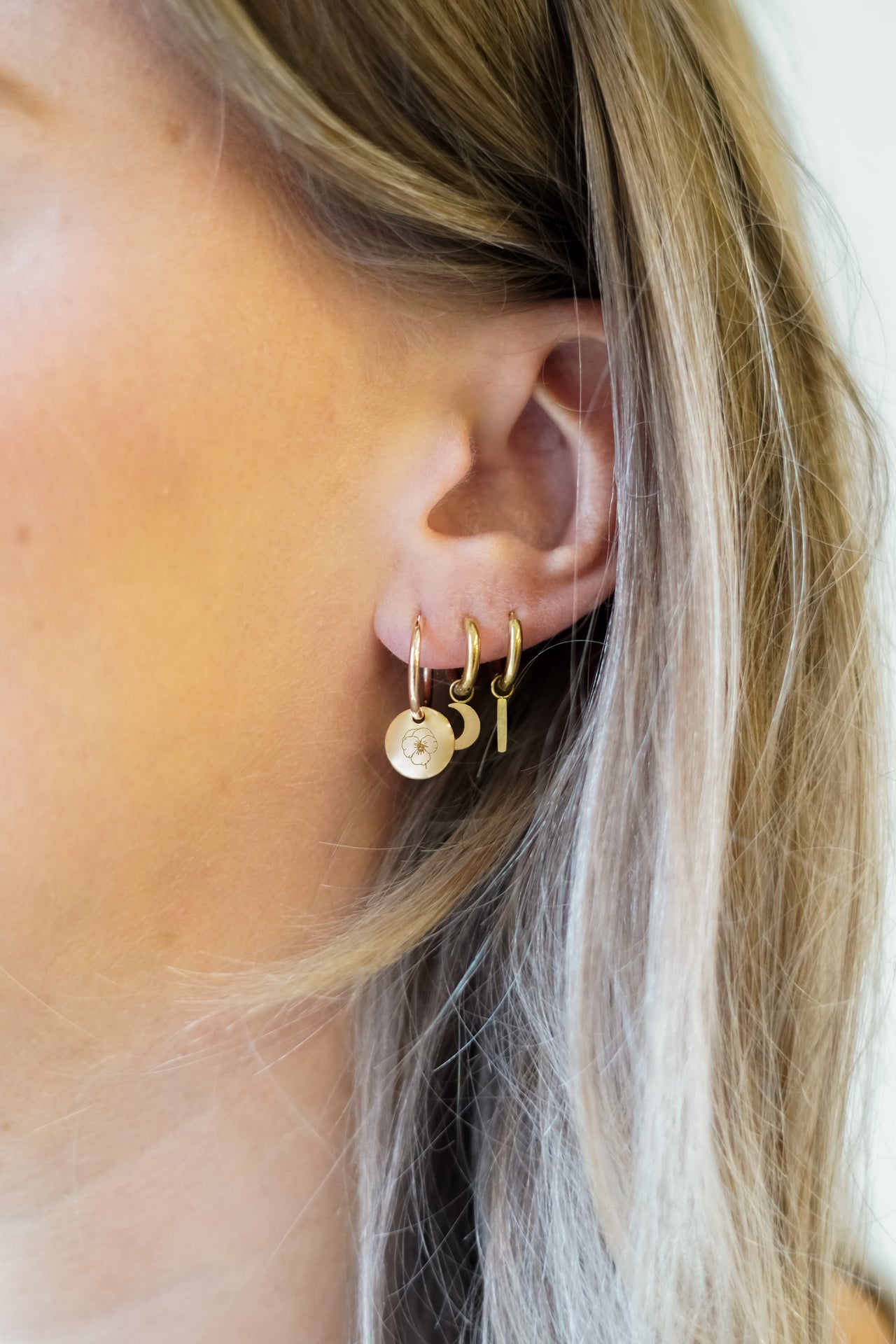 Single Birth Flower Mini Coin Earrings - Gold plated