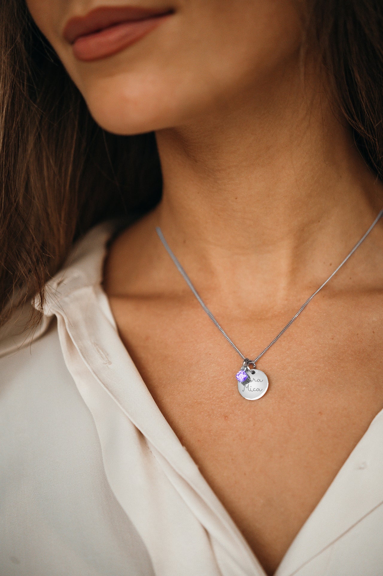 Birthstone Coin Necklace - Silver