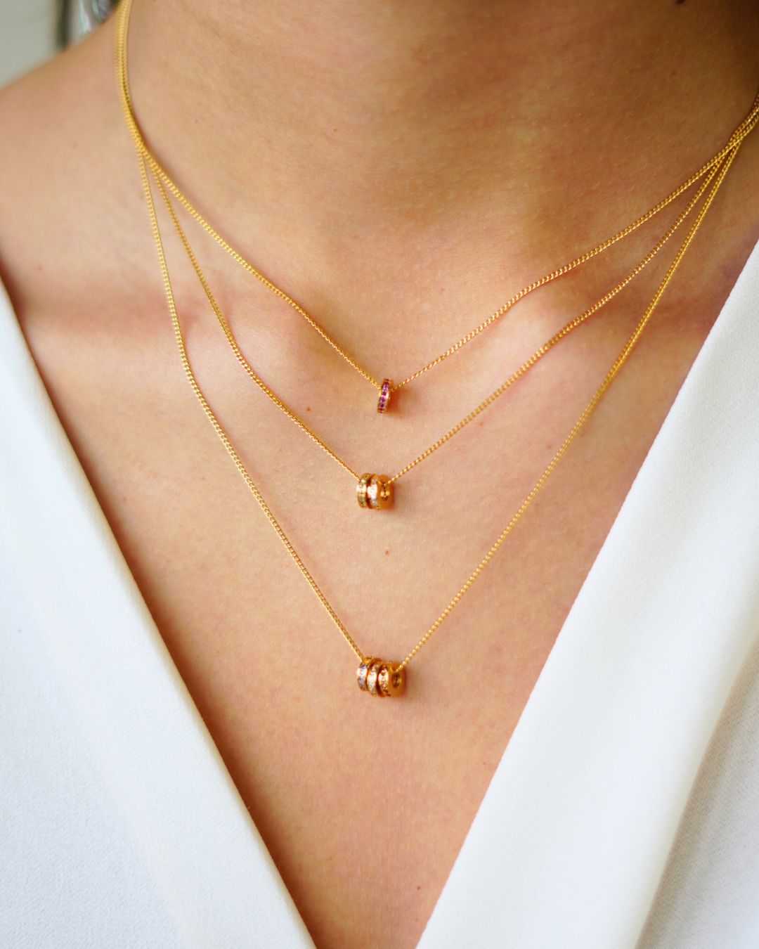 Birthstone Disc Necklace - Gold plated