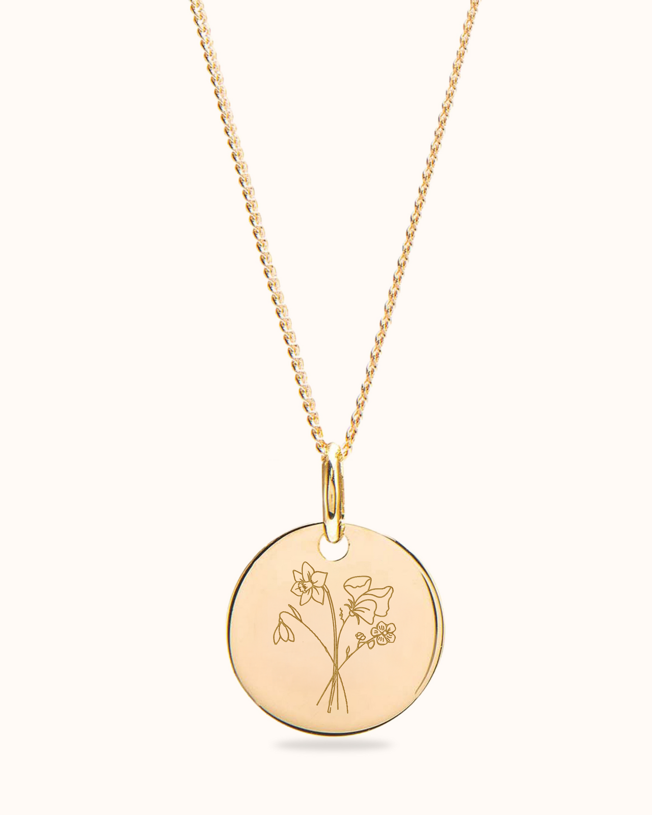 Birth Flower Bouquet Coin Ketting - 18k Verguld