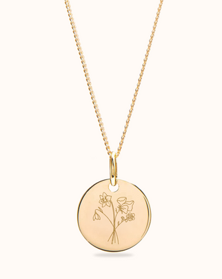 Birth Flower Bouquet Coin Ketting - 18k Verguld