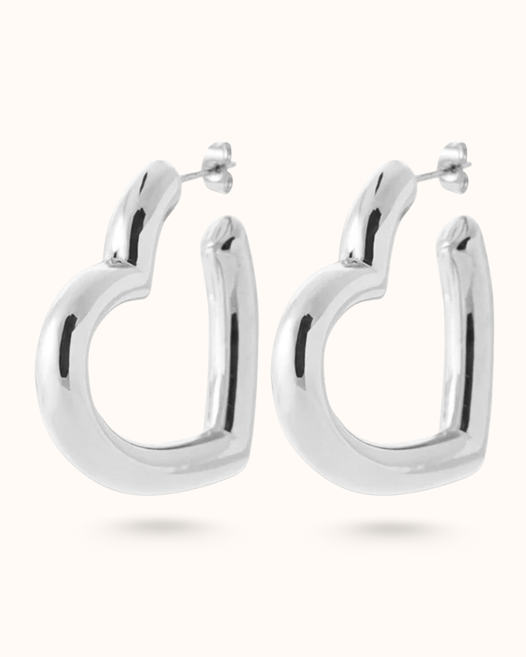 Bold Heart Earrings - Stainless steel silver