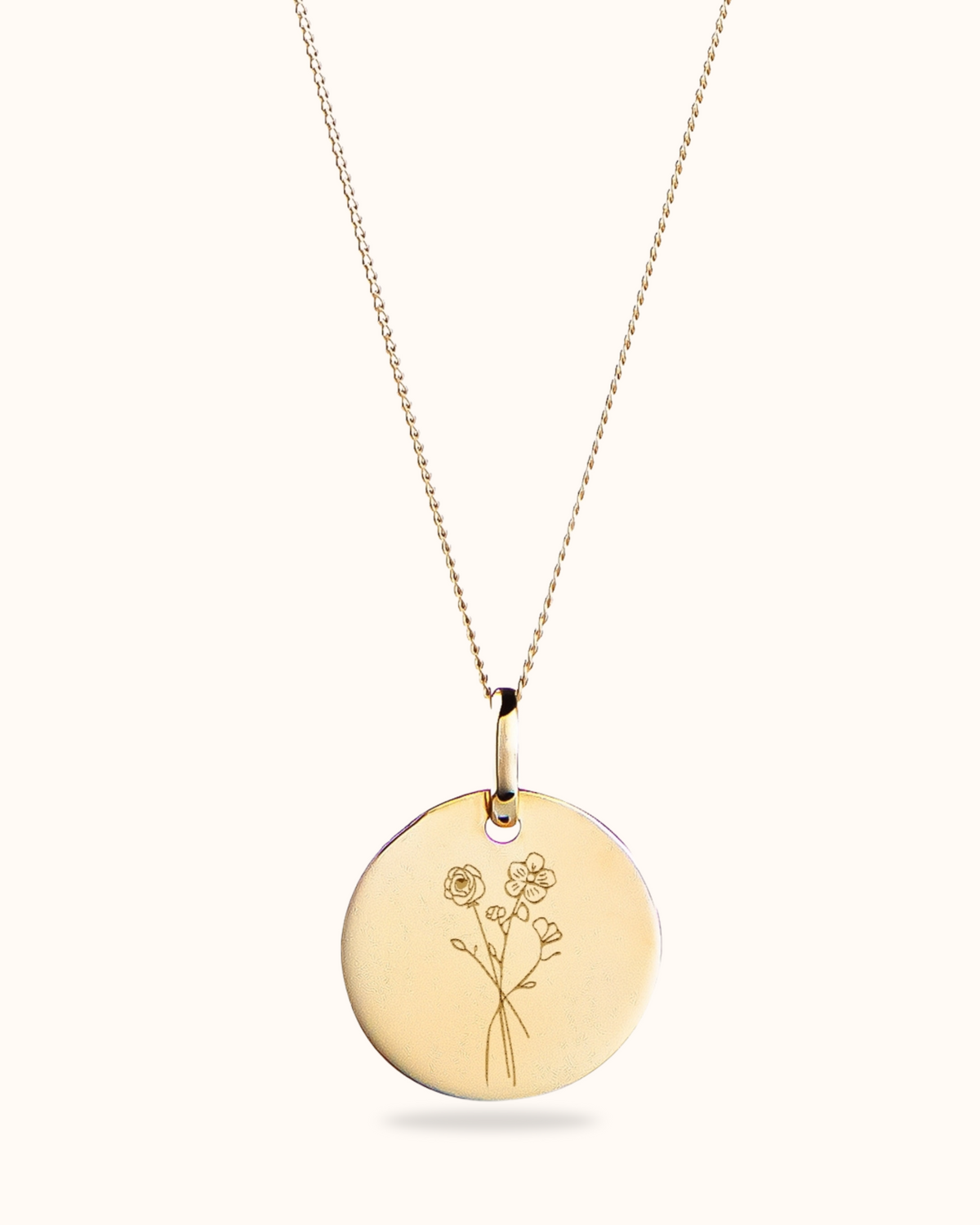 14k Birth Flower Bouquet Coin Necklace - 14k gold