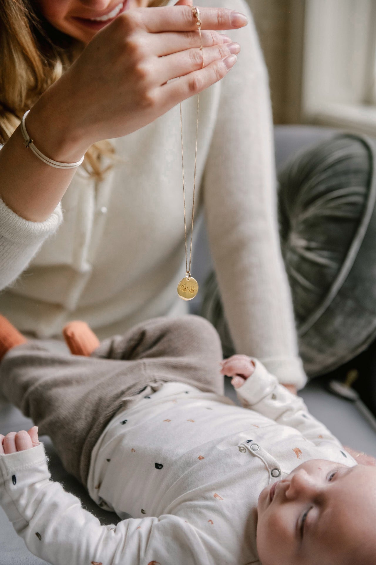 Hand and Footprint Coin Necklace - Gold plated